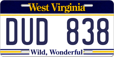 WV license plate DUD838