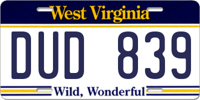 WV license plate DUD839