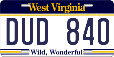 WV license plate DUD840