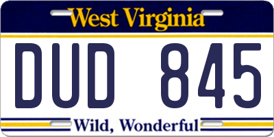 WV license plate DUD845