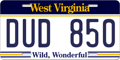 WV license plate DUD850
