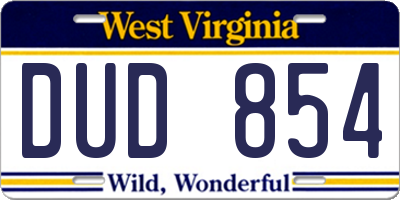 WV license plate DUD854
