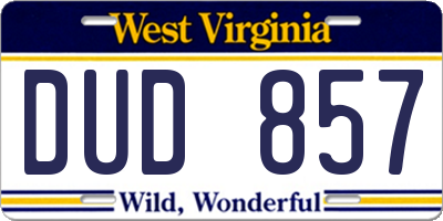 WV license plate DUD857
