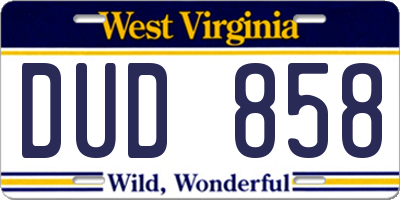 WV license plate DUD858