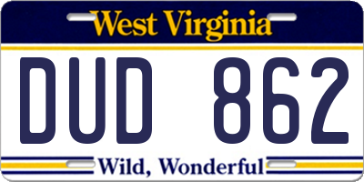 WV license plate DUD862