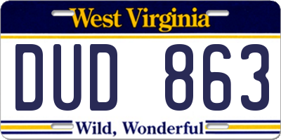 WV license plate DUD863