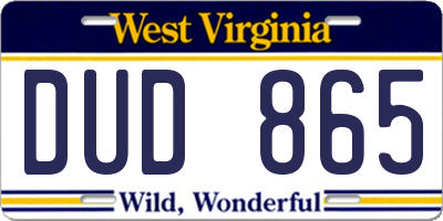 WV license plate DUD865