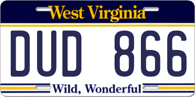 WV license plate DUD866