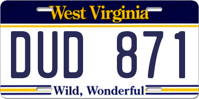 WV license plate DUD871