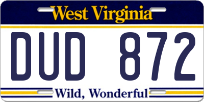 WV license plate DUD872