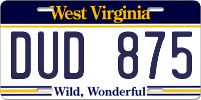 WV license plate DUD875