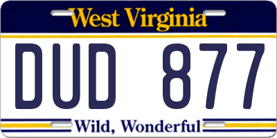 WV license plate DUD877