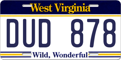 WV license plate DUD878