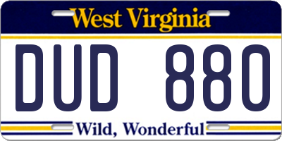 WV license plate DUD880