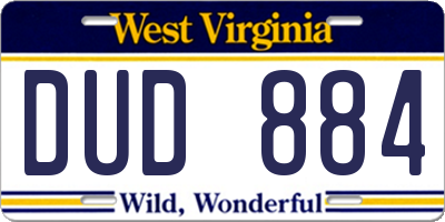 WV license plate DUD884