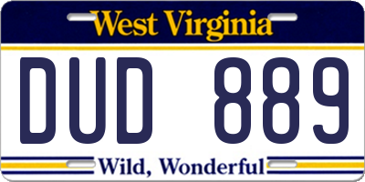 WV license plate DUD889