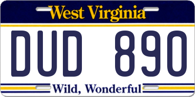 WV license plate DUD890