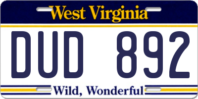 WV license plate DUD892