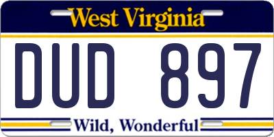 WV license plate DUD897