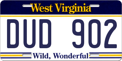 WV license plate DUD902
