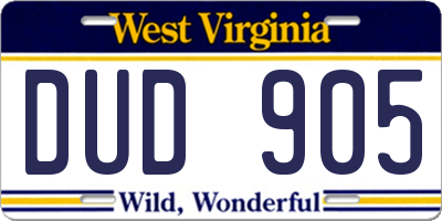 WV license plate DUD905