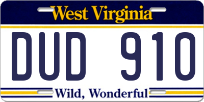 WV license plate DUD910