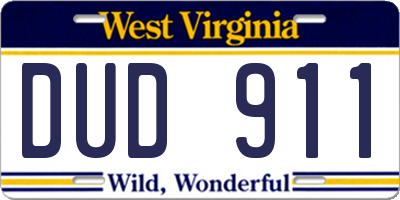 WV license plate DUD911