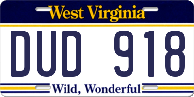WV license plate DUD918
