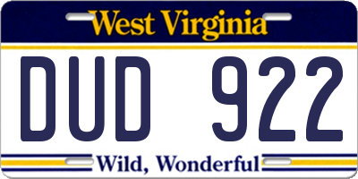 WV license plate DUD922
