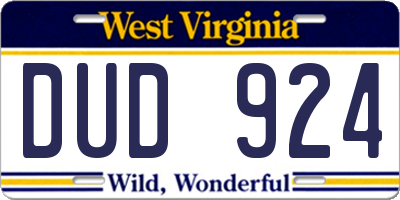WV license plate DUD924