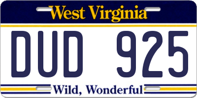 WV license plate DUD925