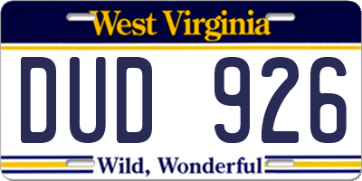 WV license plate DUD926