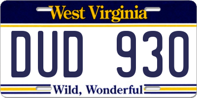WV license plate DUD930