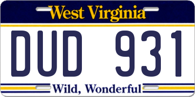 WV license plate DUD931