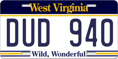 WV license plate DUD940
