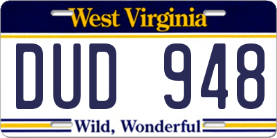 WV license plate DUD948