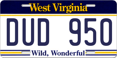 WV license plate DUD950