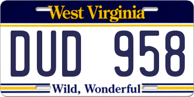 WV license plate DUD958