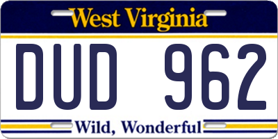 WV license plate DUD962