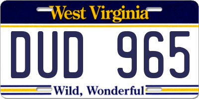 WV license plate DUD965