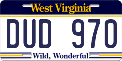 WV license plate DUD970