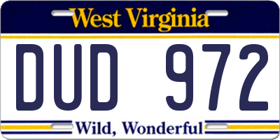 WV license plate DUD972