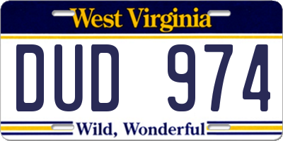 WV license plate DUD974