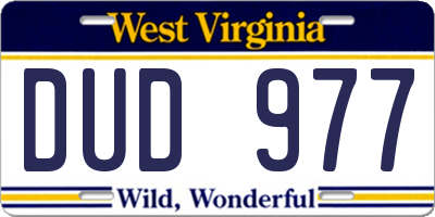 WV license plate DUD977
