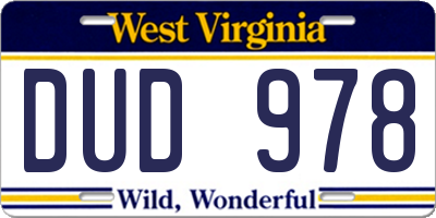 WV license plate DUD978