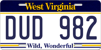 WV license plate DUD982