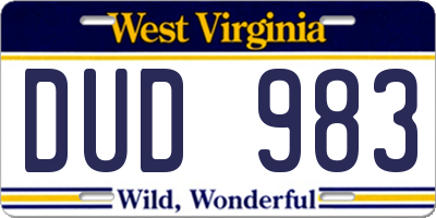 WV license plate DUD983