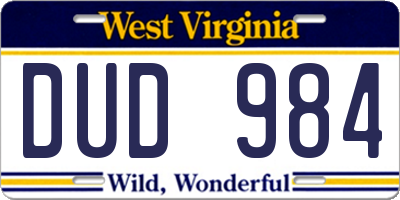 WV license plate DUD984