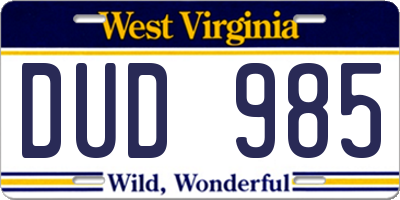 WV license plate DUD985