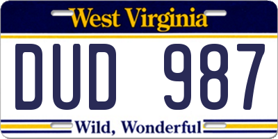 WV license plate DUD987
